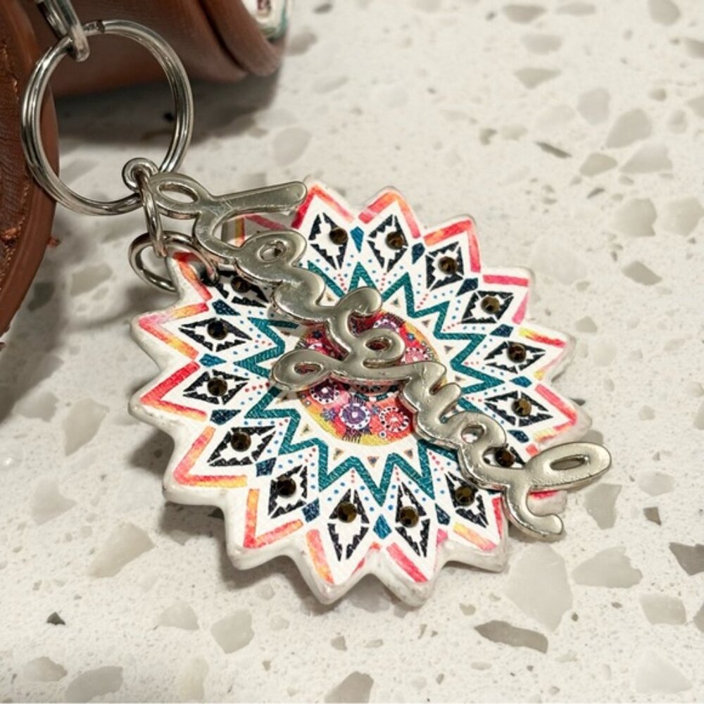 Desigual Charlotte Shoulder Bag Marine Print Perforated Brown Faux Leather Boho - Picture 7 of 15